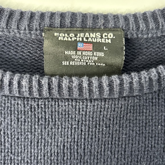 Polo Ralph Lauren | Navy Blue American Flag Sweater | 100% Cotton | Large - Picture 3 of 7